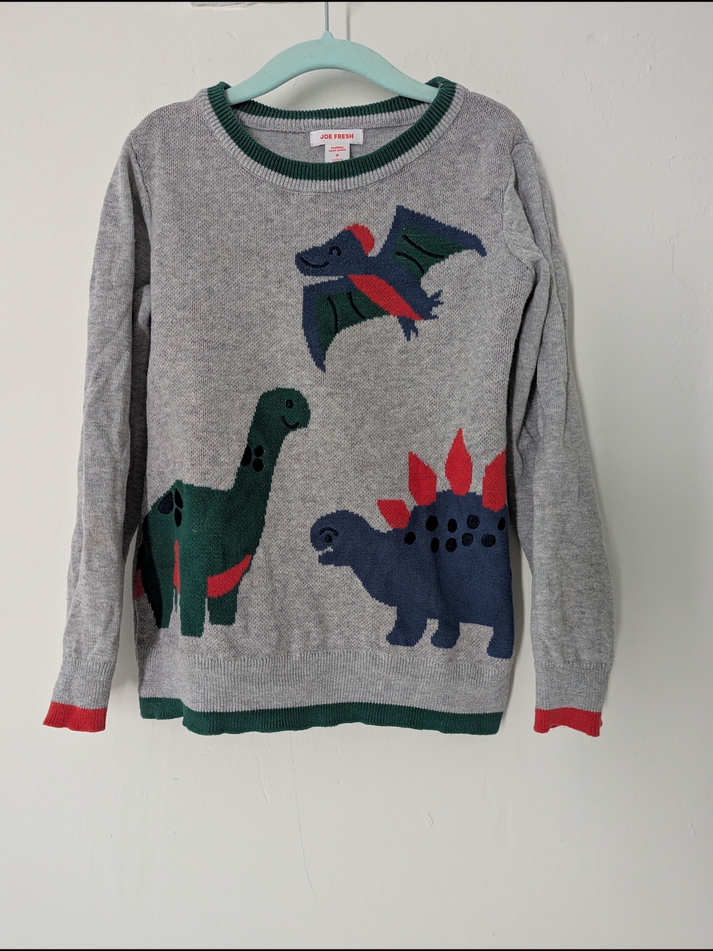 Joe Fresh Gray Kids Dinosaur Sweater - Red, Green, Navy Accents